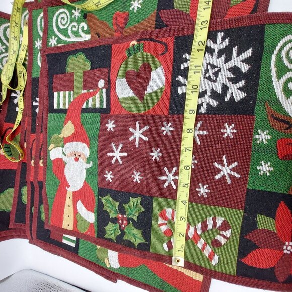 Tapestry Christmas Placemats Multi-colored Santa Reindeer Set Of 6 READ - Picture 4 of 6